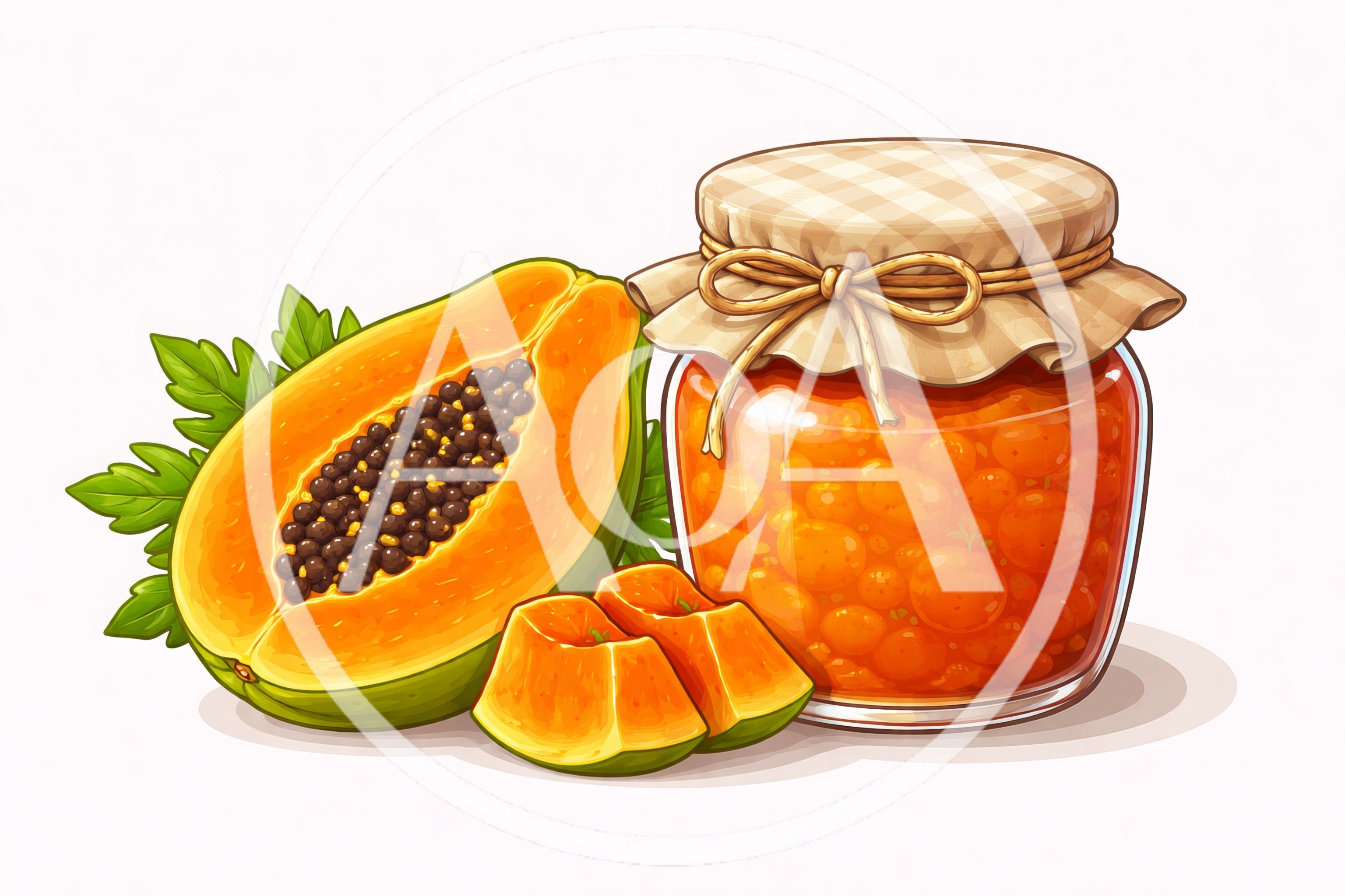 Fresh Papaya Fruit And Jar Of Papaya Jam