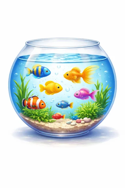 Colorful Tropical Fish Swimming In A Glass Fishbowl