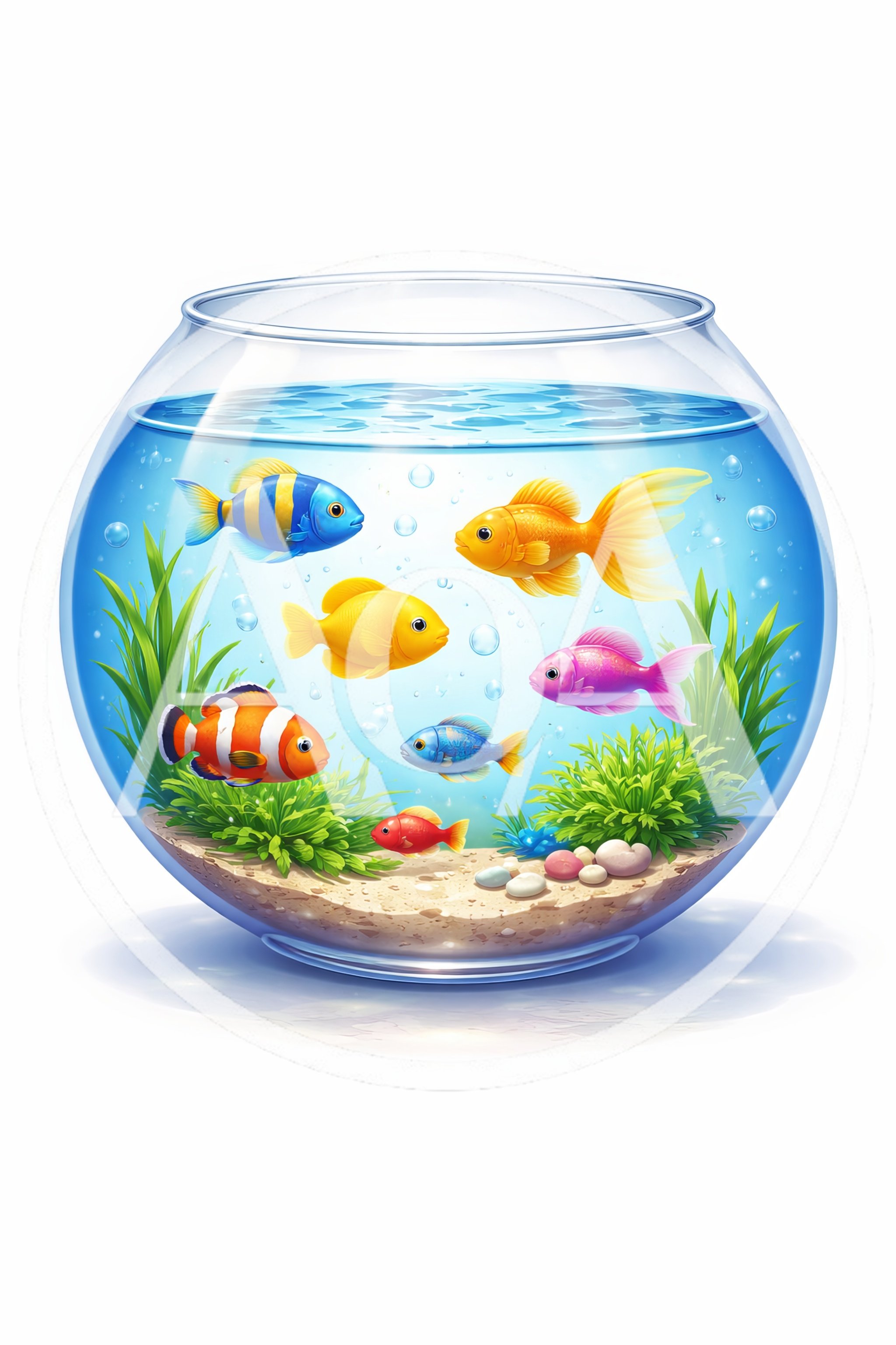 Colorful Tropical Fish Swimming In A Glass Fishbowl