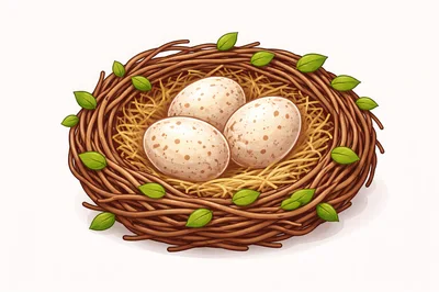 Three Speckled Bird Eggs In A Woven Nest