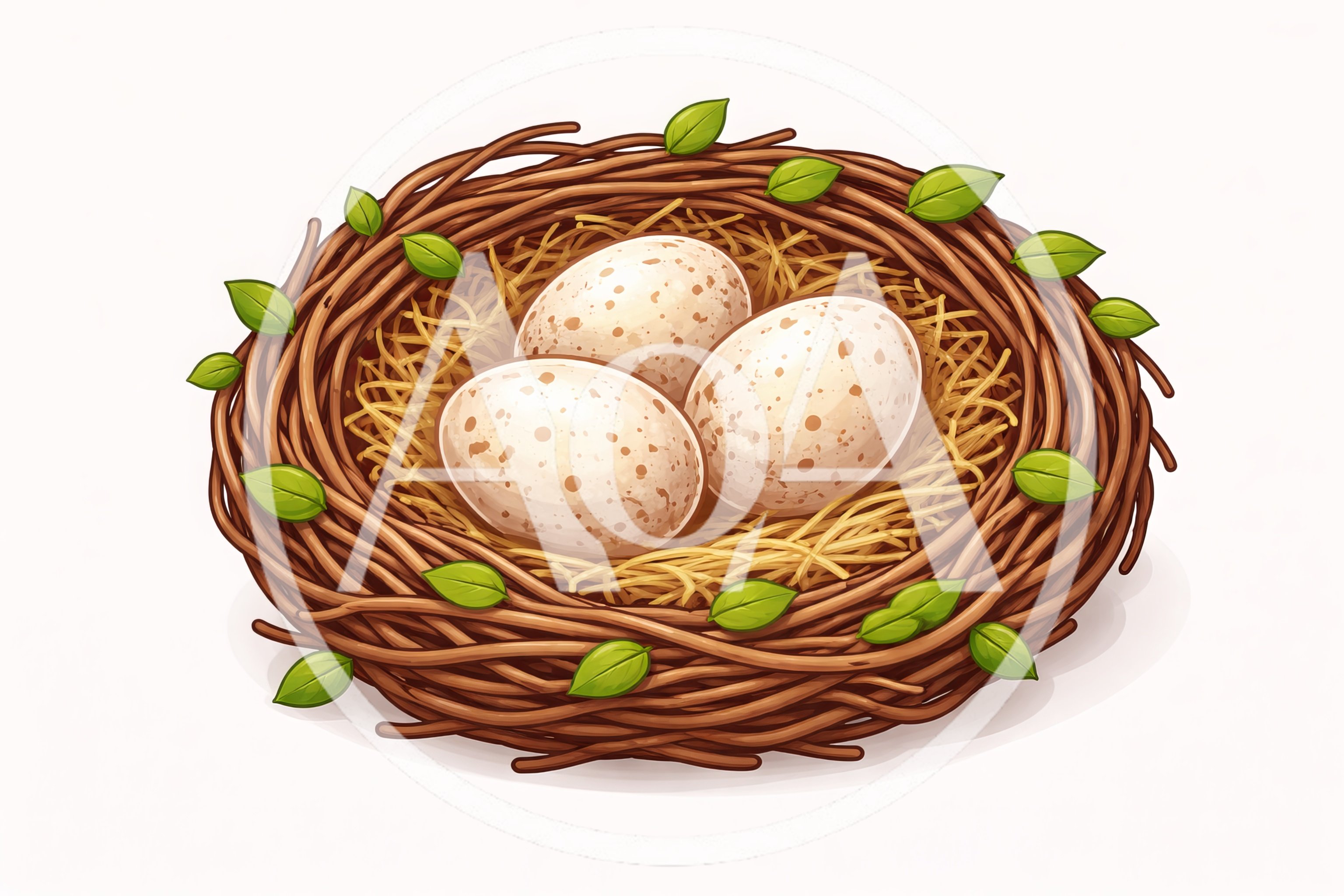Three Speckled Bird Eggs In A Woven Nest