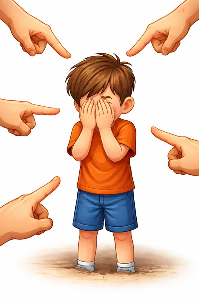 Crying Boy Being Pointed At By Multiple Hands