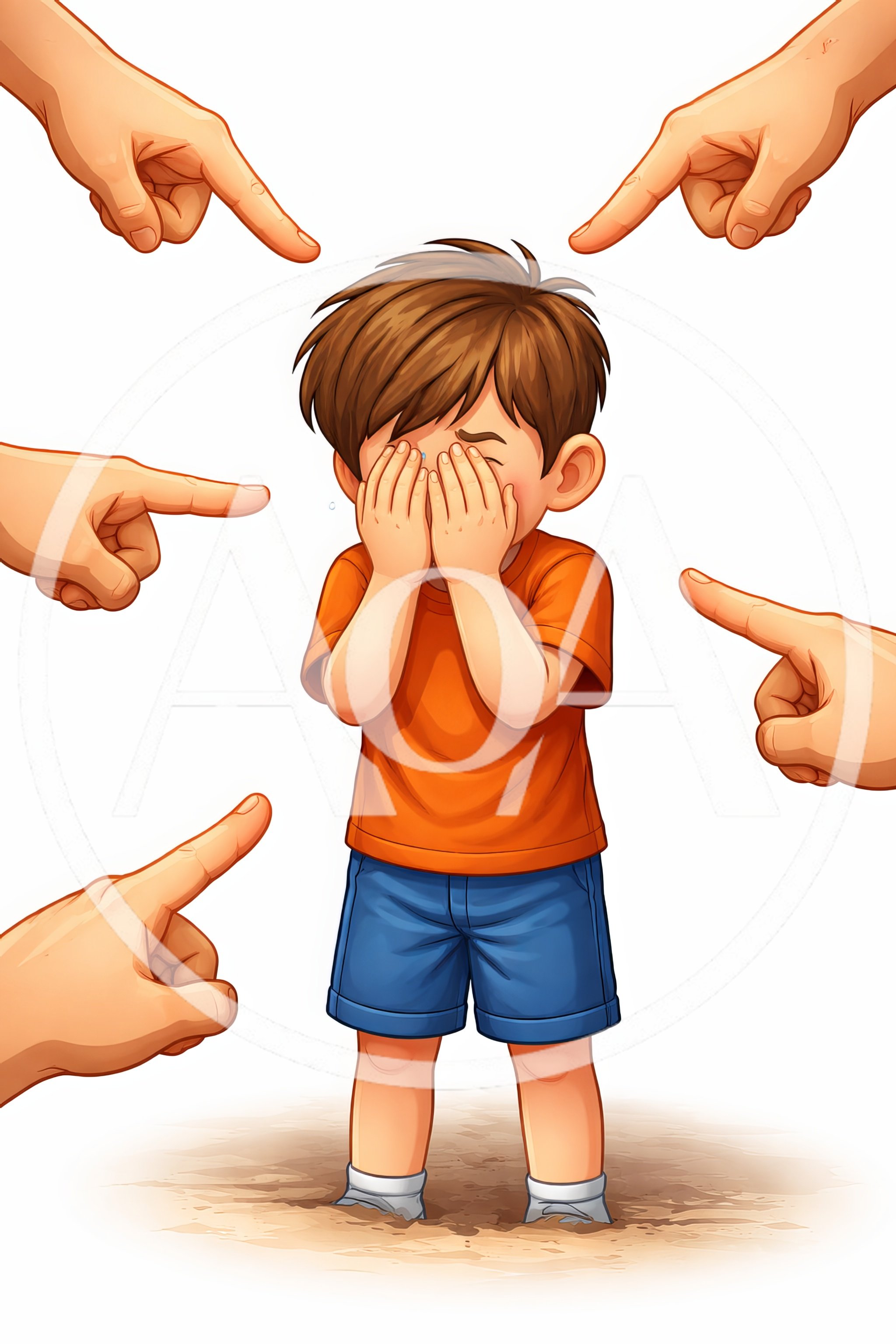 Crying Boy Being Pointed At By Multiple Hands