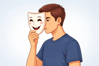 Young Man Holding A Happy Comedy Mask