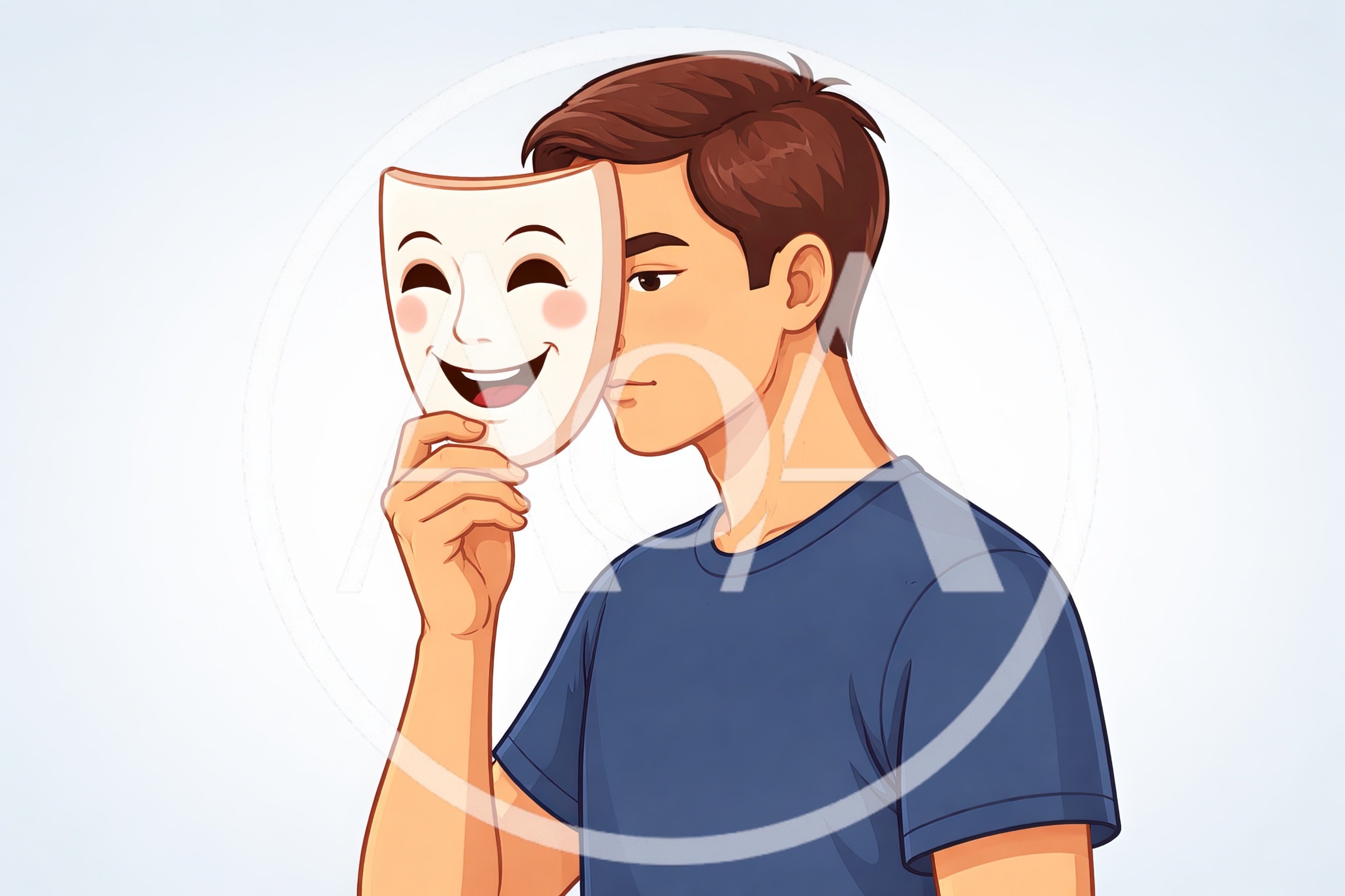 Young Man Holding A Happy Comedy Mask