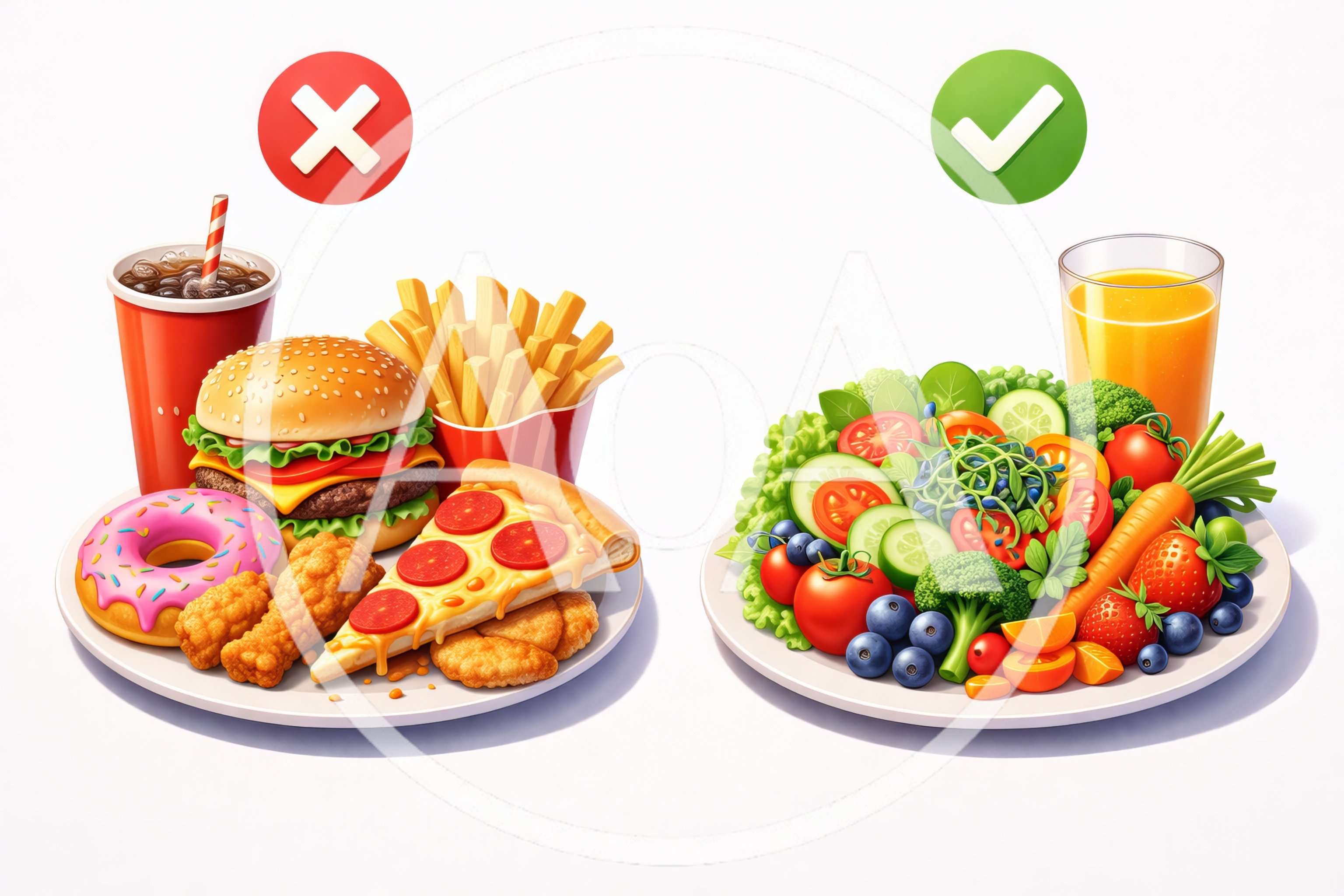 Healthy Versus Unhealthy Food Choices Comparison