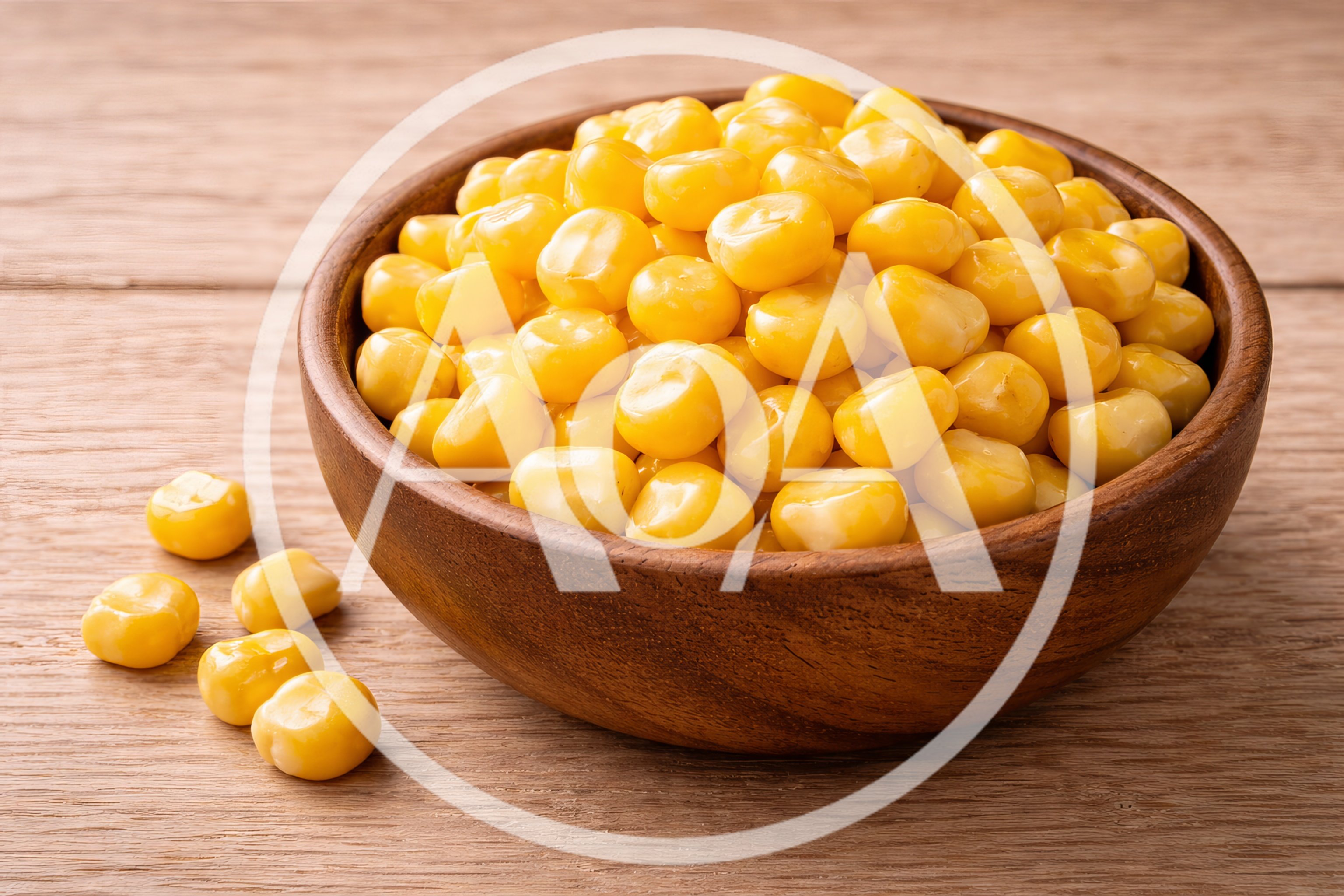 Wooden Bowl Filled With Sweet Yellow Corn Kernels