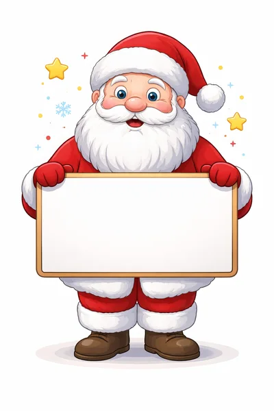 Cartoon Santa Claus Holding A Blank White Sign