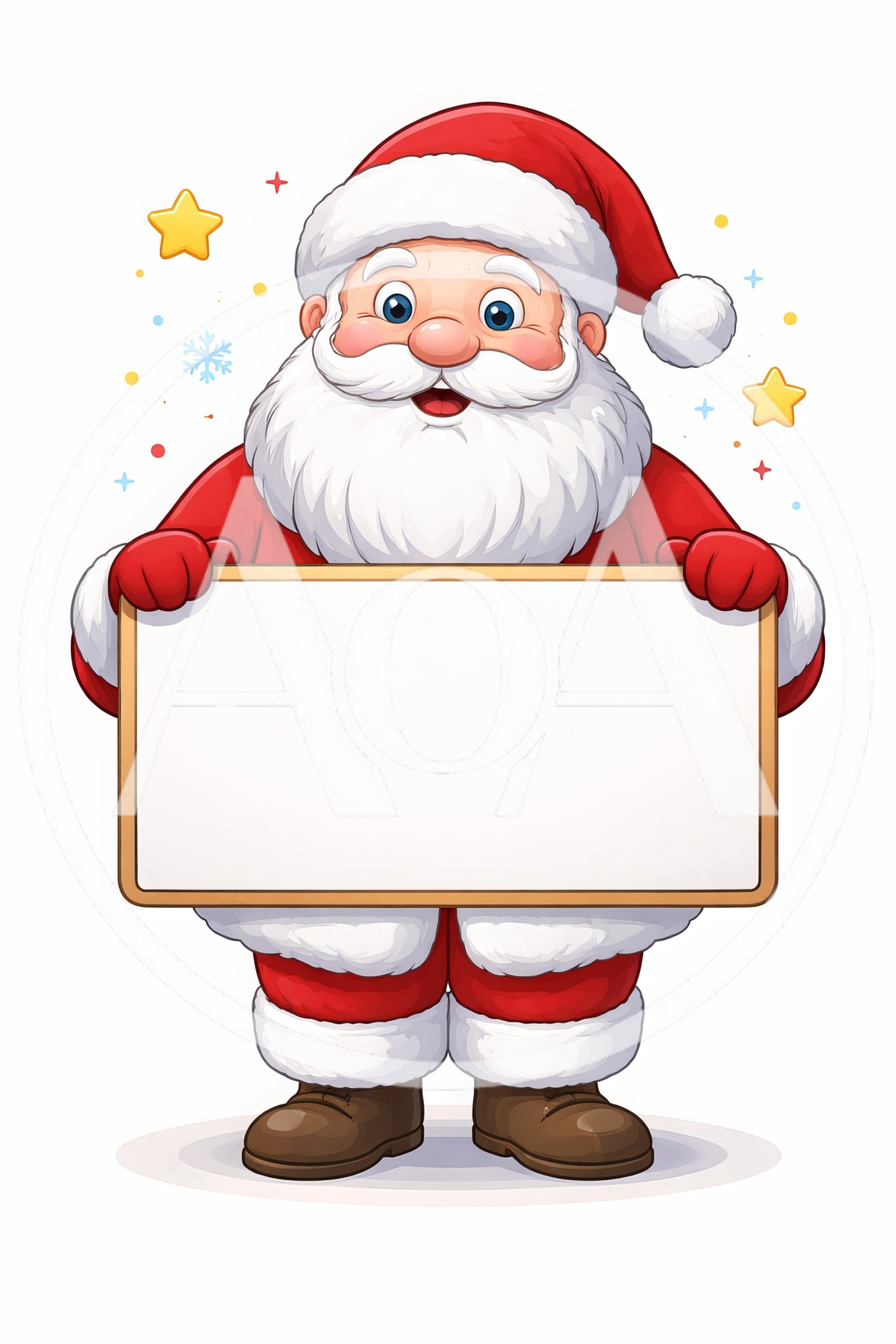 Cartoon Santa Claus Holding A Blank White Sign