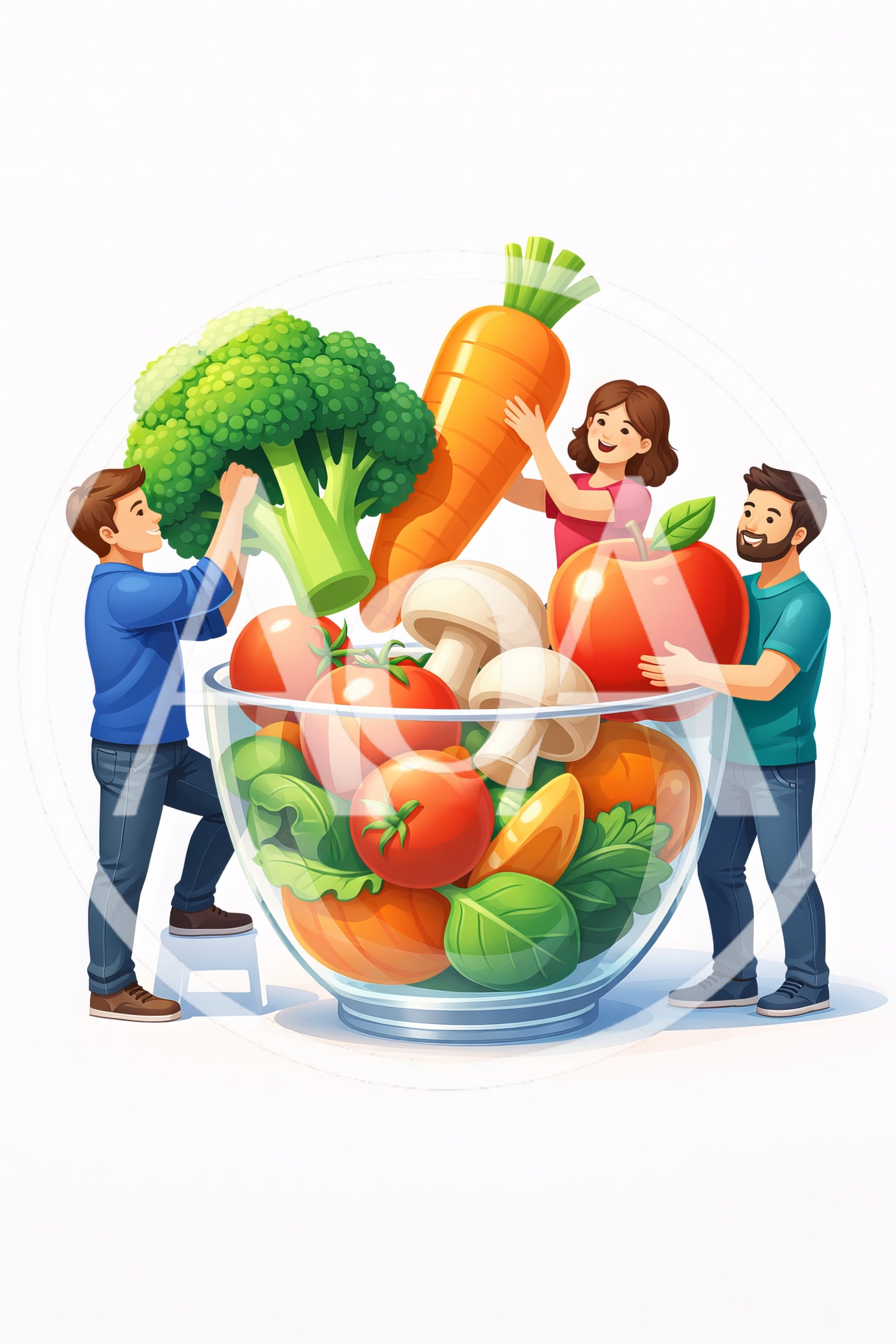 People Preparing A Large Healthy Vegetable Salad