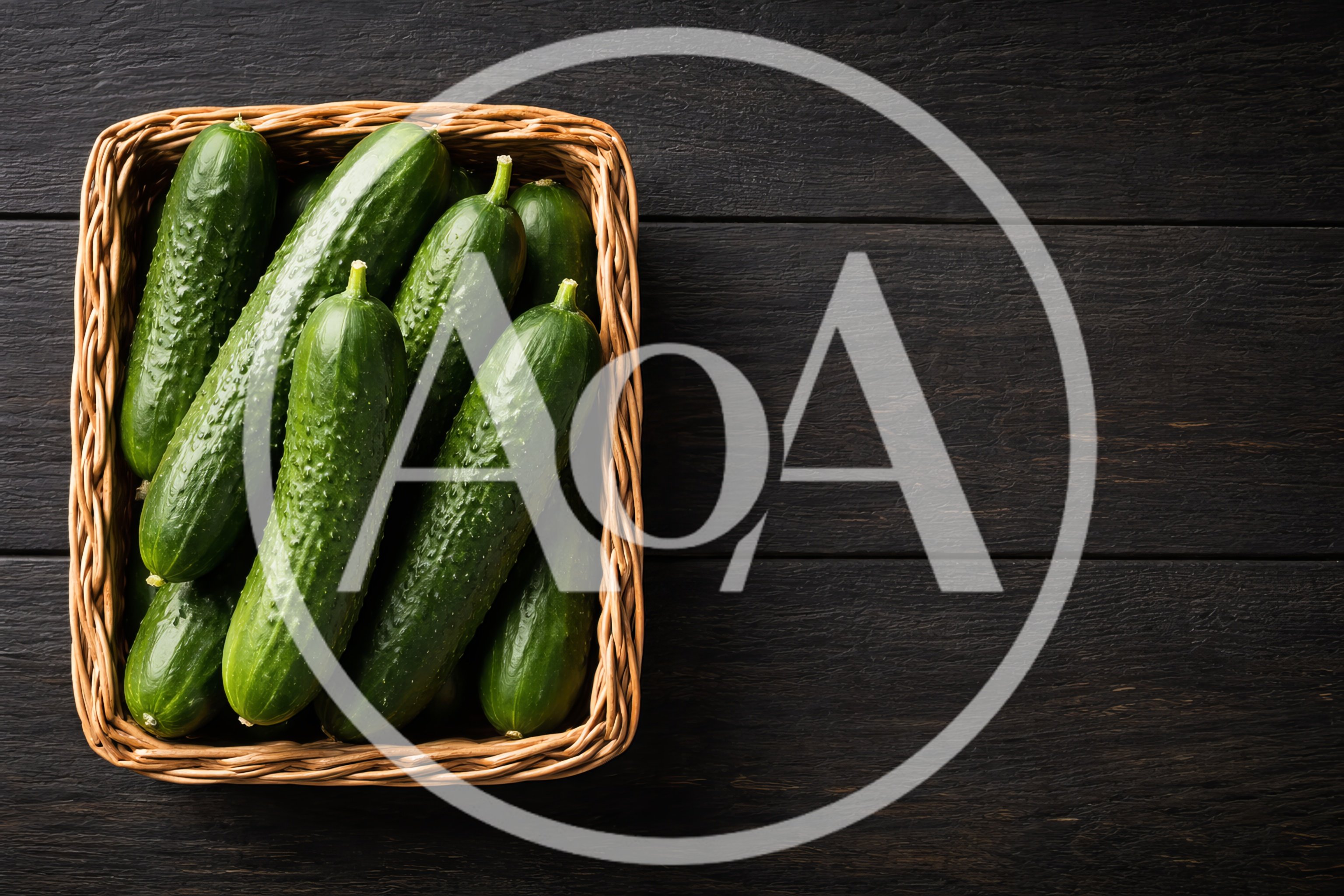 Fresh Green Cucumbers in a Wicker Basket