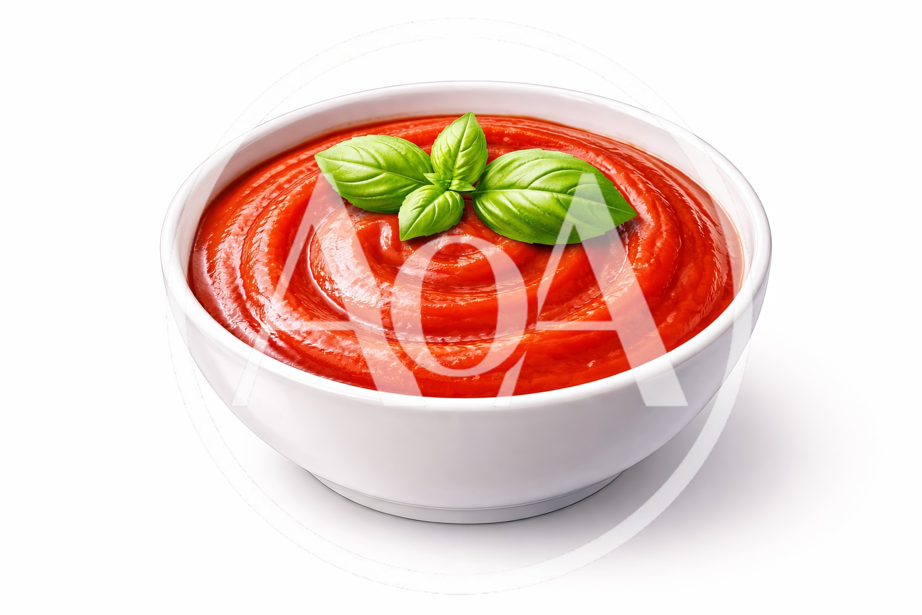 Bowl Of Tomato Sauce With Fresh Basil Leaves