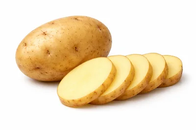 Whole Potato With Sliced Pieces On White Background