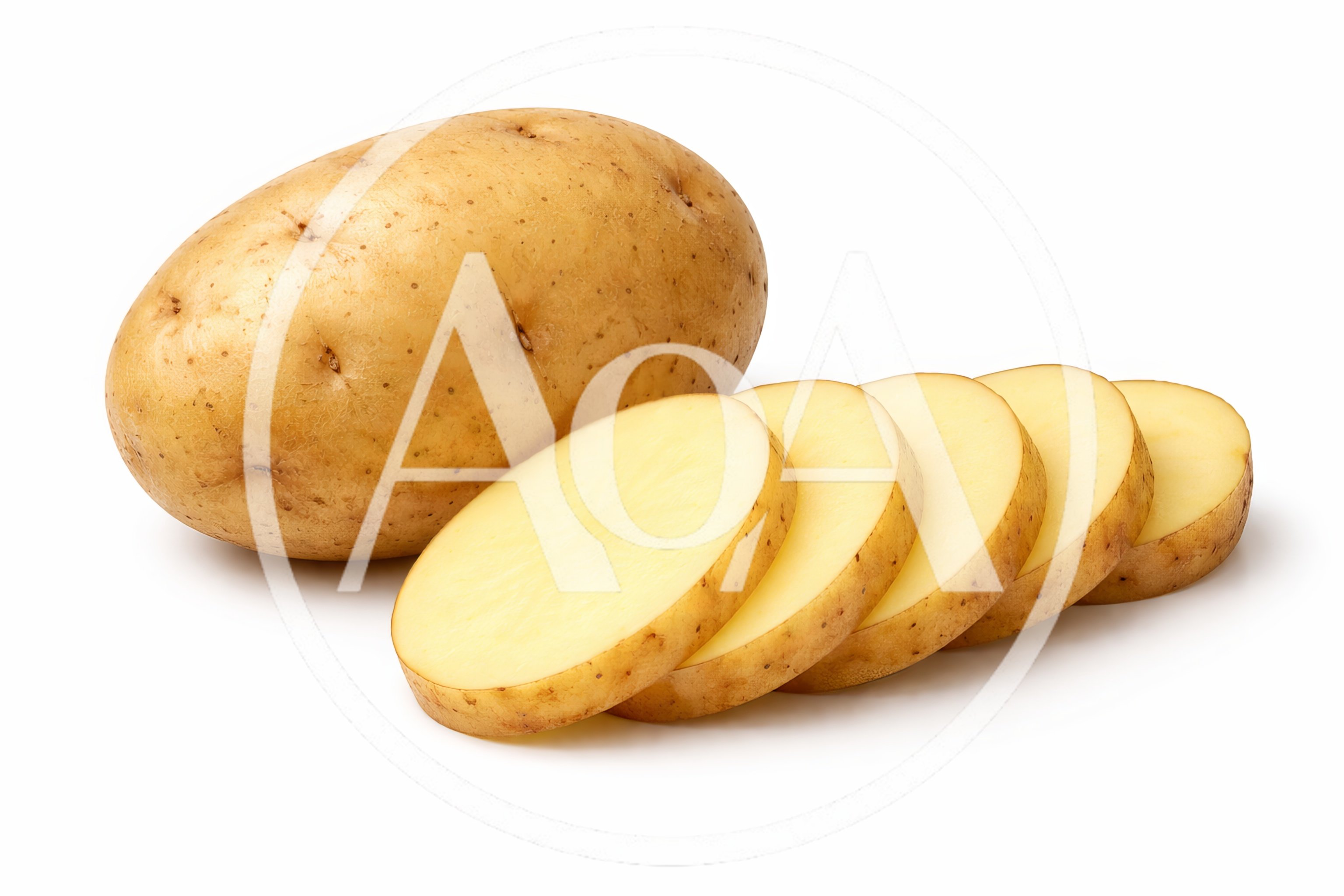 Whole Potato With Sliced Pieces On White Background
