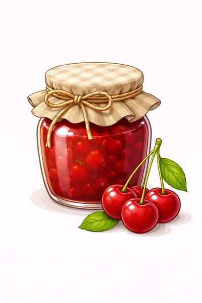 Glass Jar Of Cherry Jam With Fresh Cherries