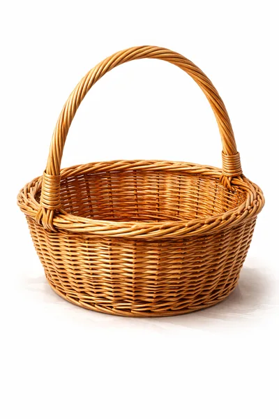 Empty Wicker Basket With Handle On White Background