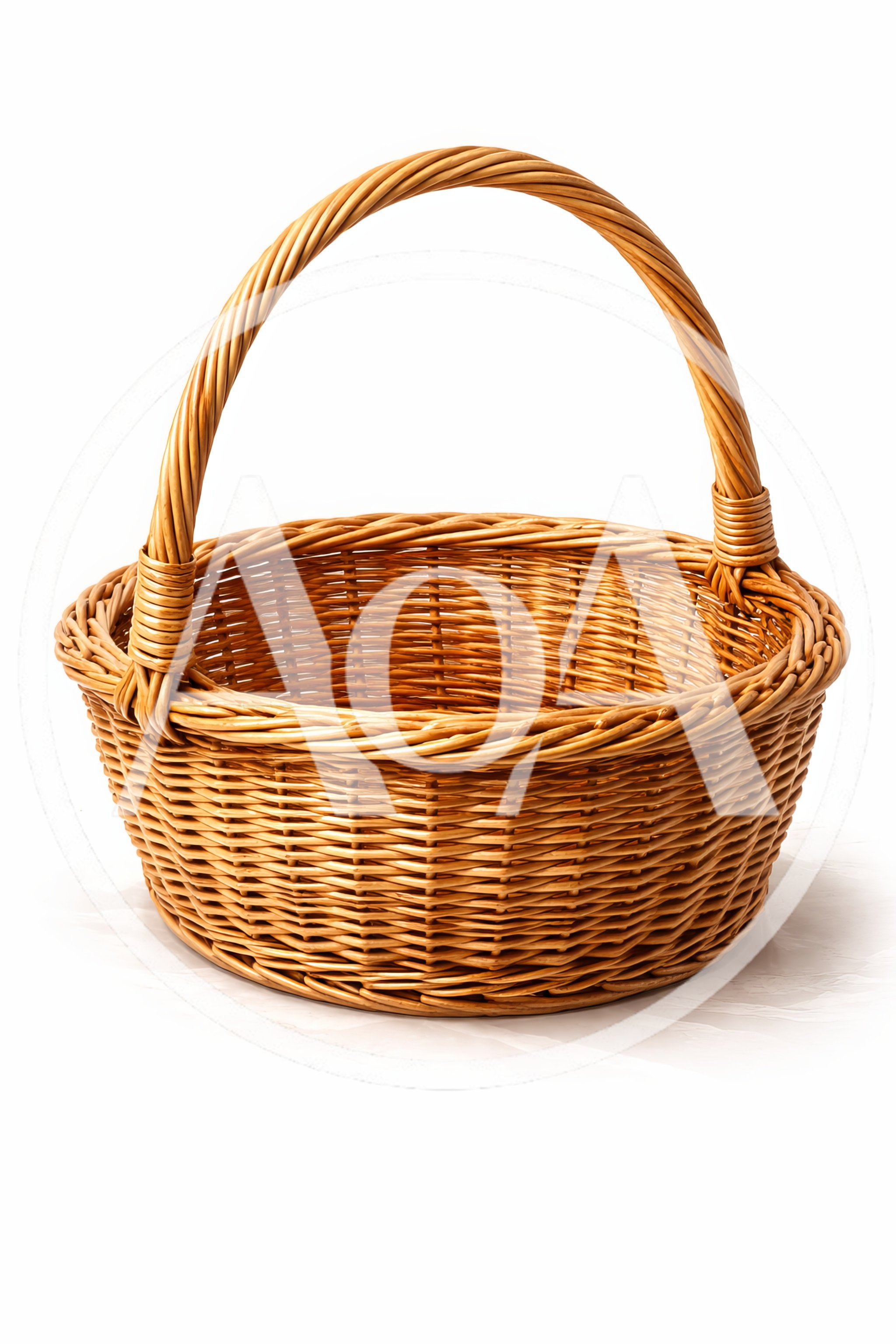 Empty Wicker Basket With Handle On White Background