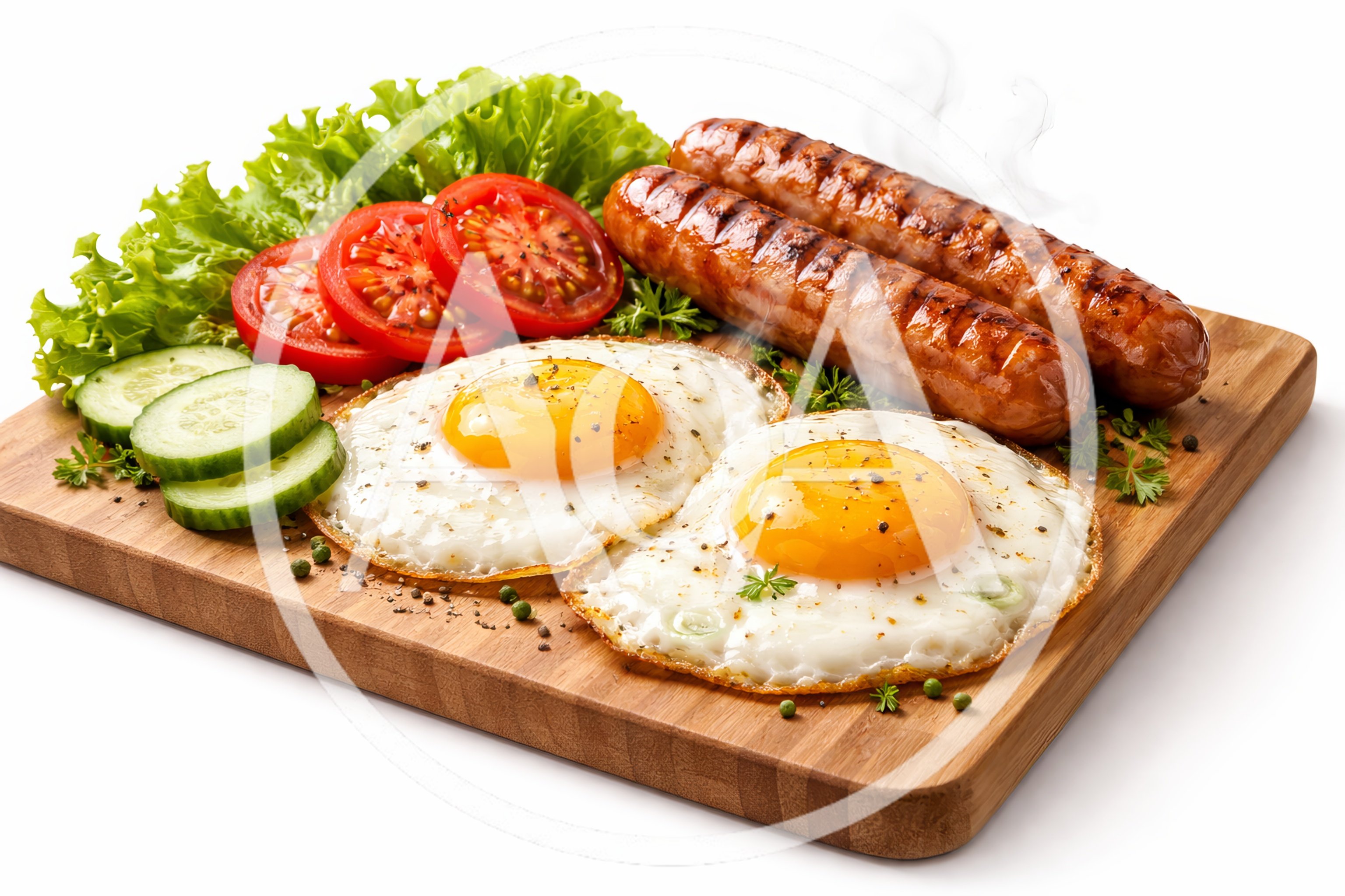 Grilled Sausages and Fried Eggs Breakfast Platter