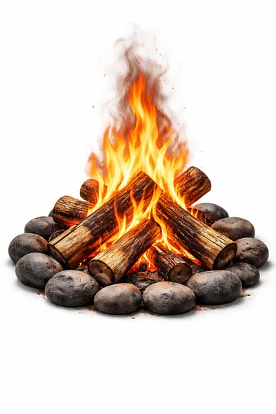 Bright Campfire Burning With Logs And Stones