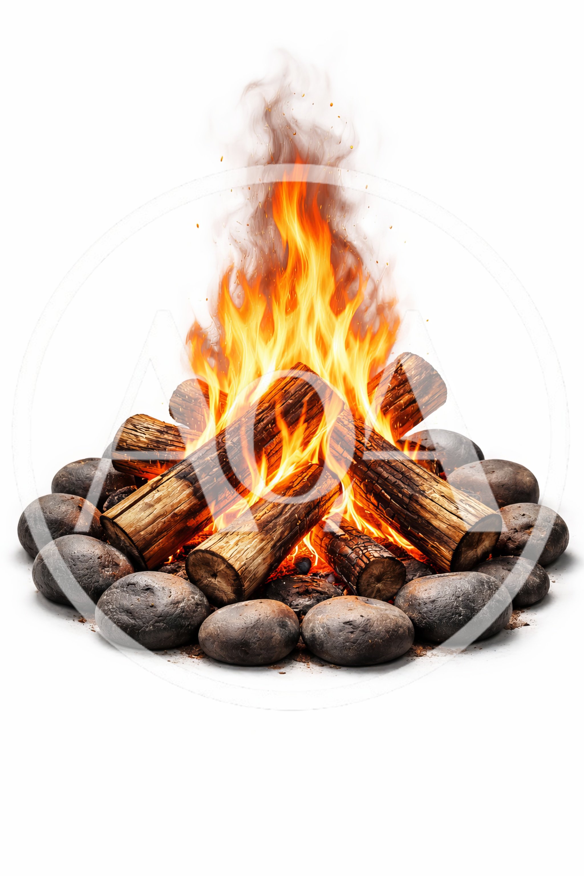 Bright Campfire Burning With Logs And Stones