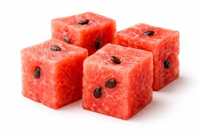 Four Fresh Cube Shaped Watermelon Pieces