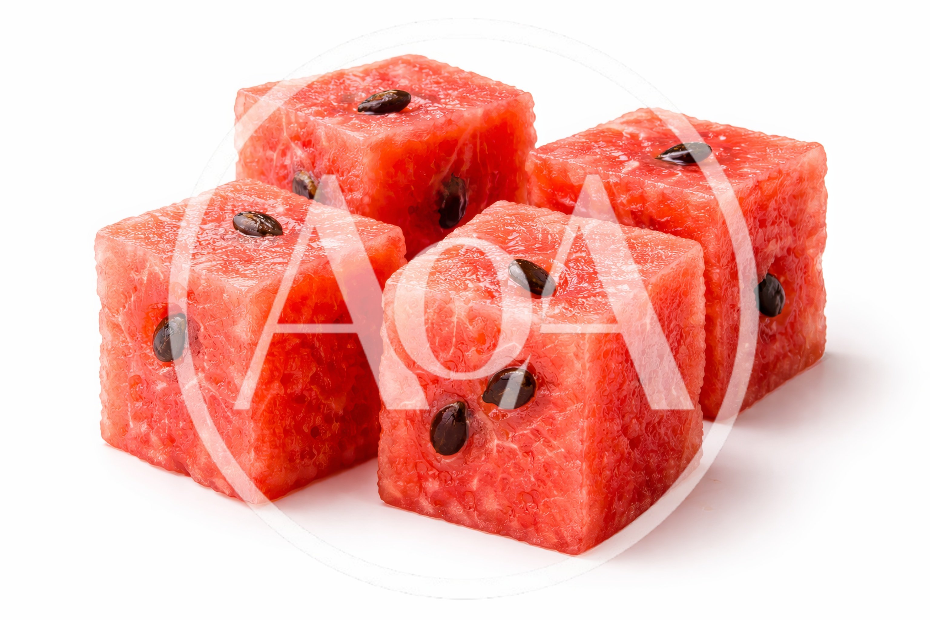 Four Fresh Cube Shaped Watermelon Pieces