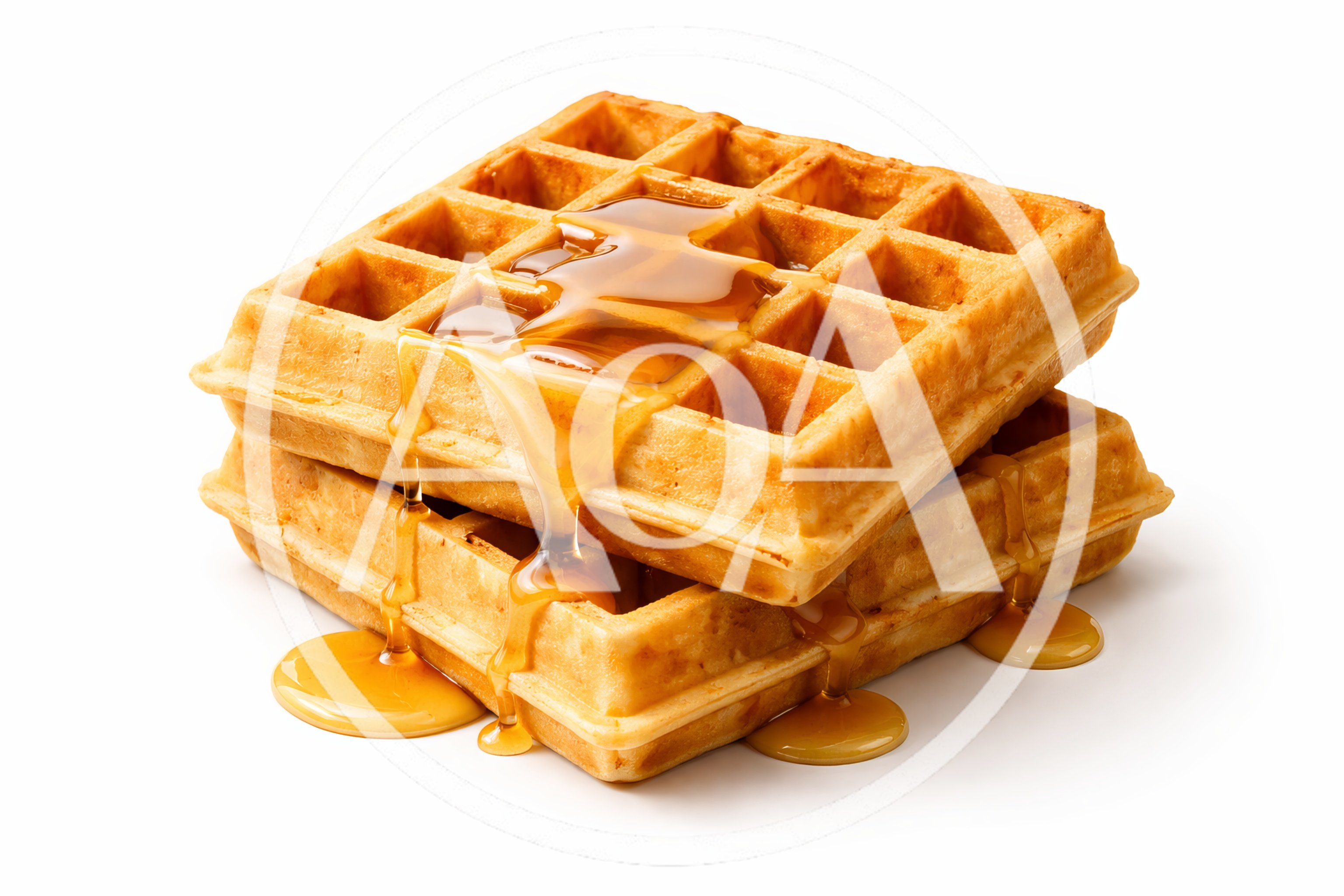 Stack of Golden Waffles with Dripping Maple Syrup
