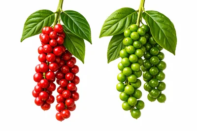 Red and Green Peppercorns on Stems