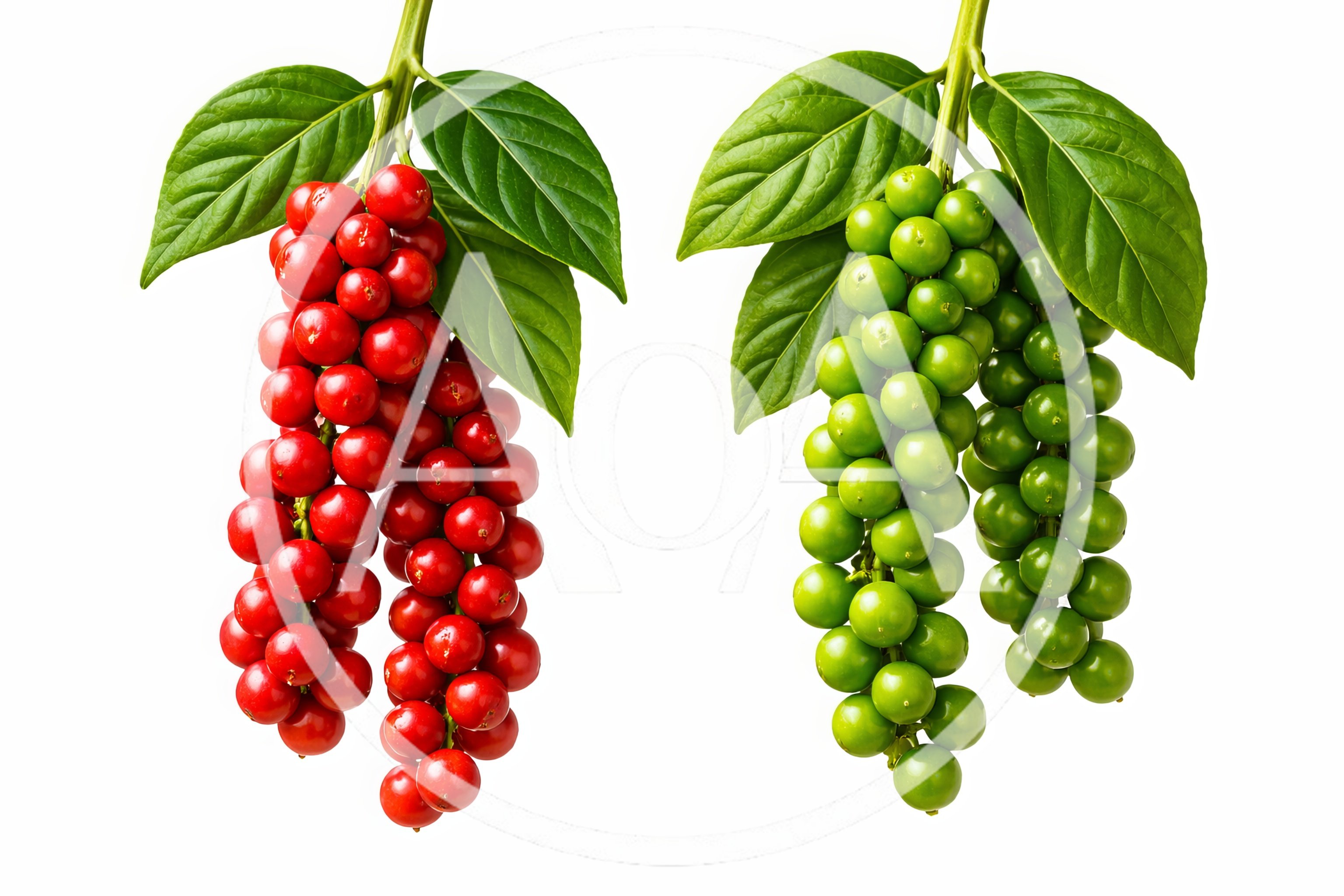 Red and Green Peppercorns on Stems
