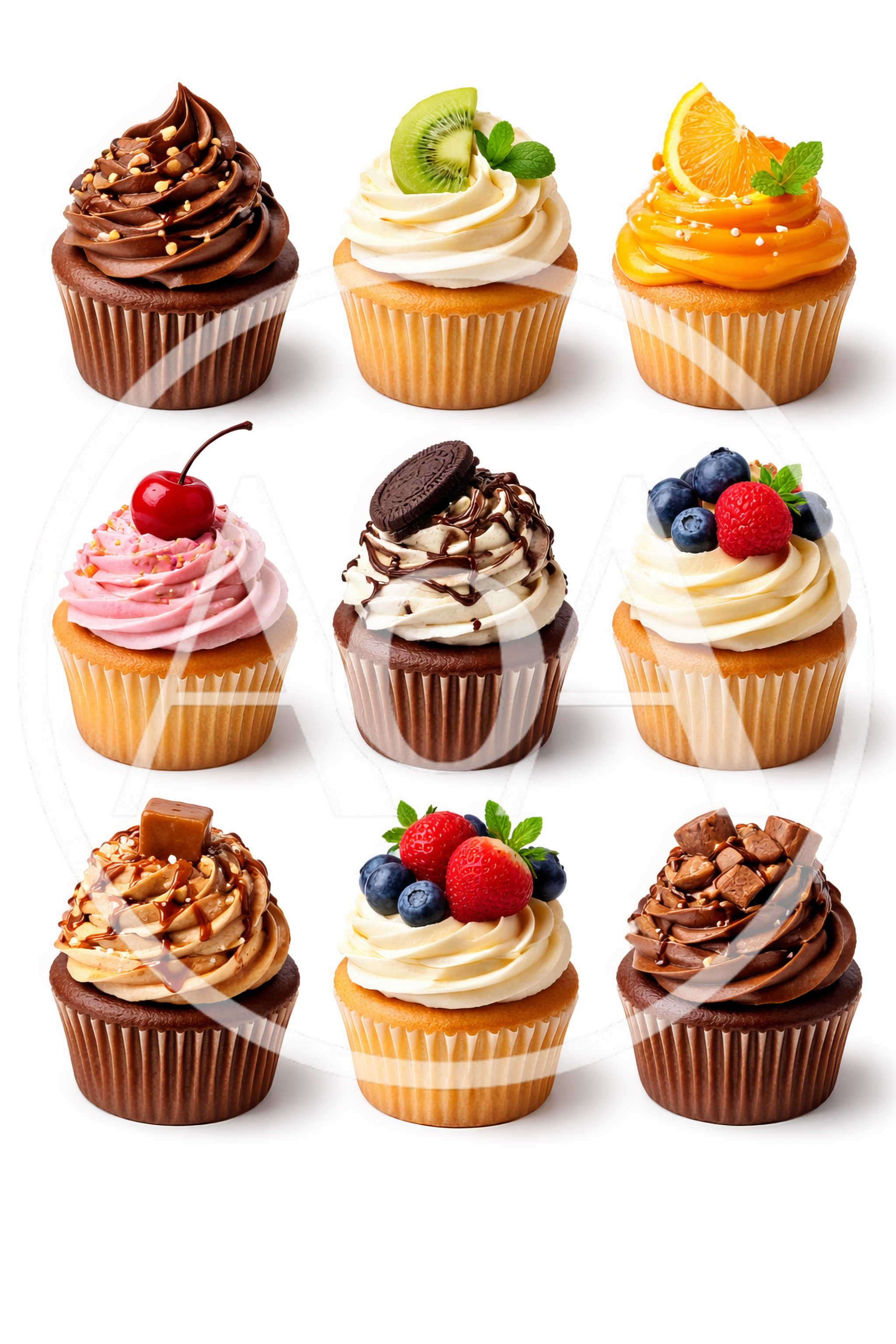 Collection Of Gourmet Cupcakes With Various Toppings