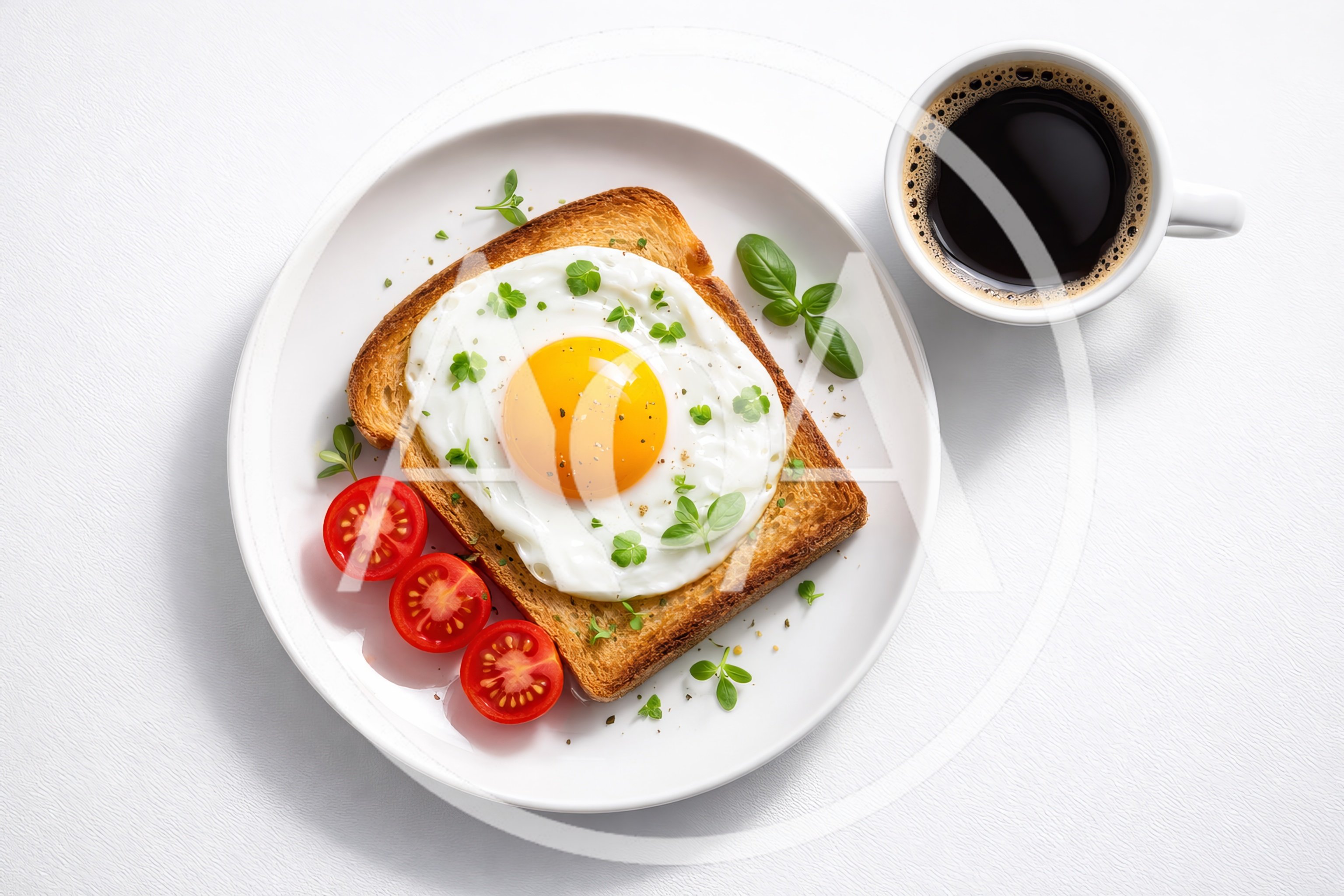 Fried Egg On Toast With Tomatoes And Coffee