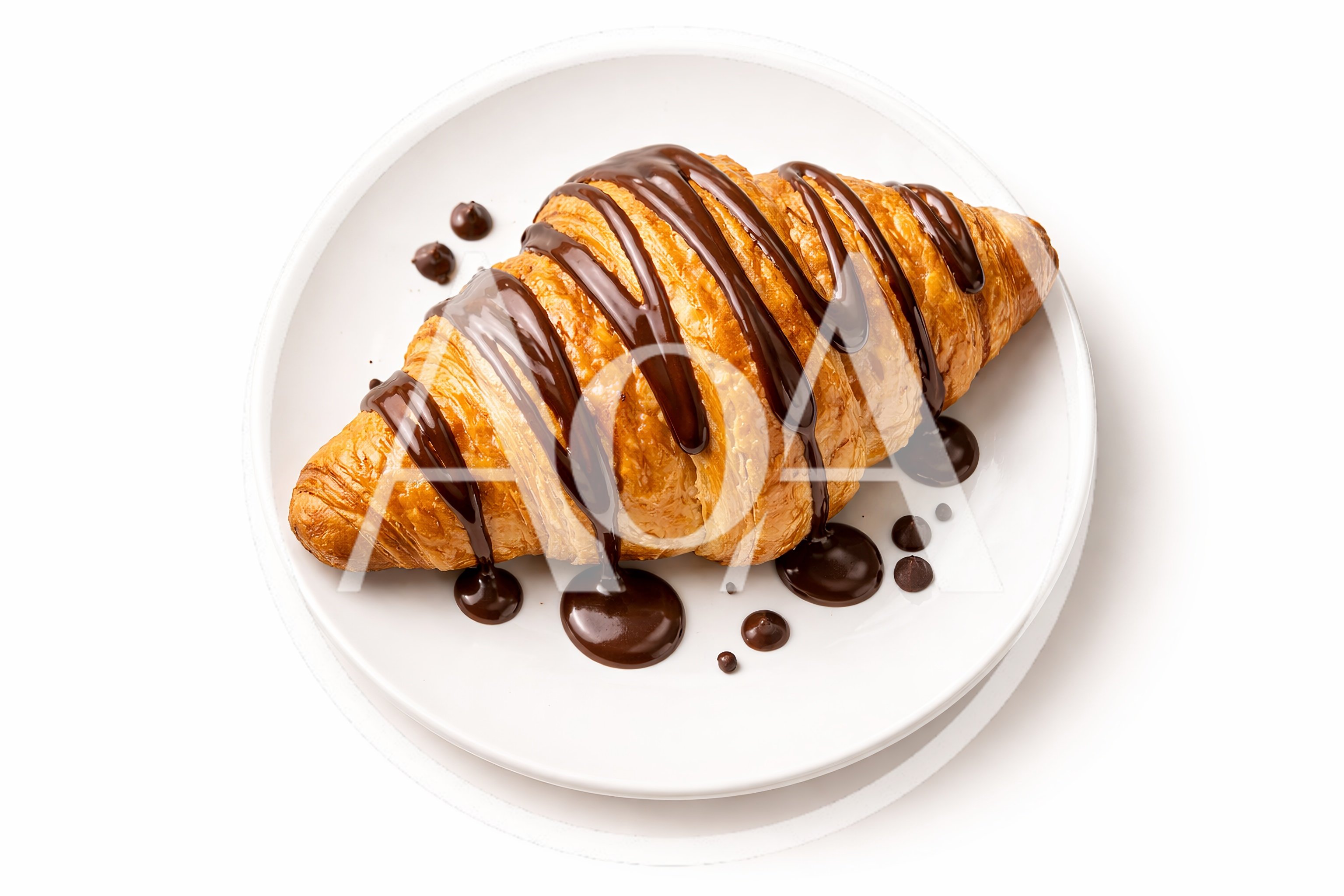 Fresh Croissant Drizzled With Rich Chocolate Sauce