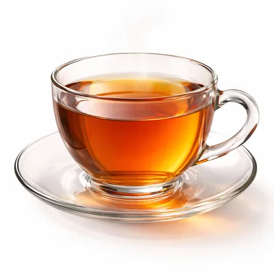 Glass Cup Of Hot Tea On A Saucer