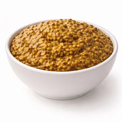 Bowl Of Coarse Grain Mustard On White Background