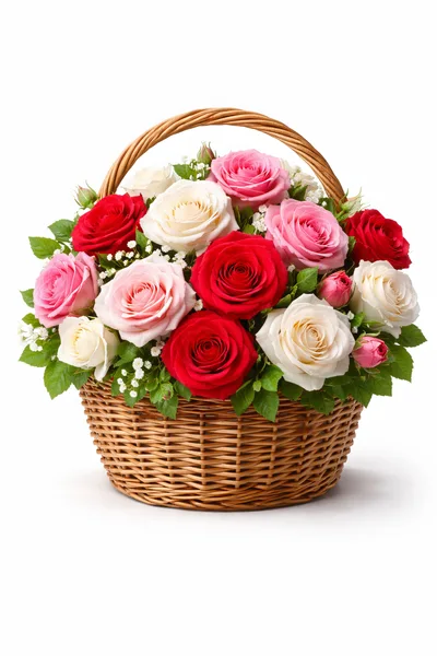 Wicker Basket Filled With Colorful Roses