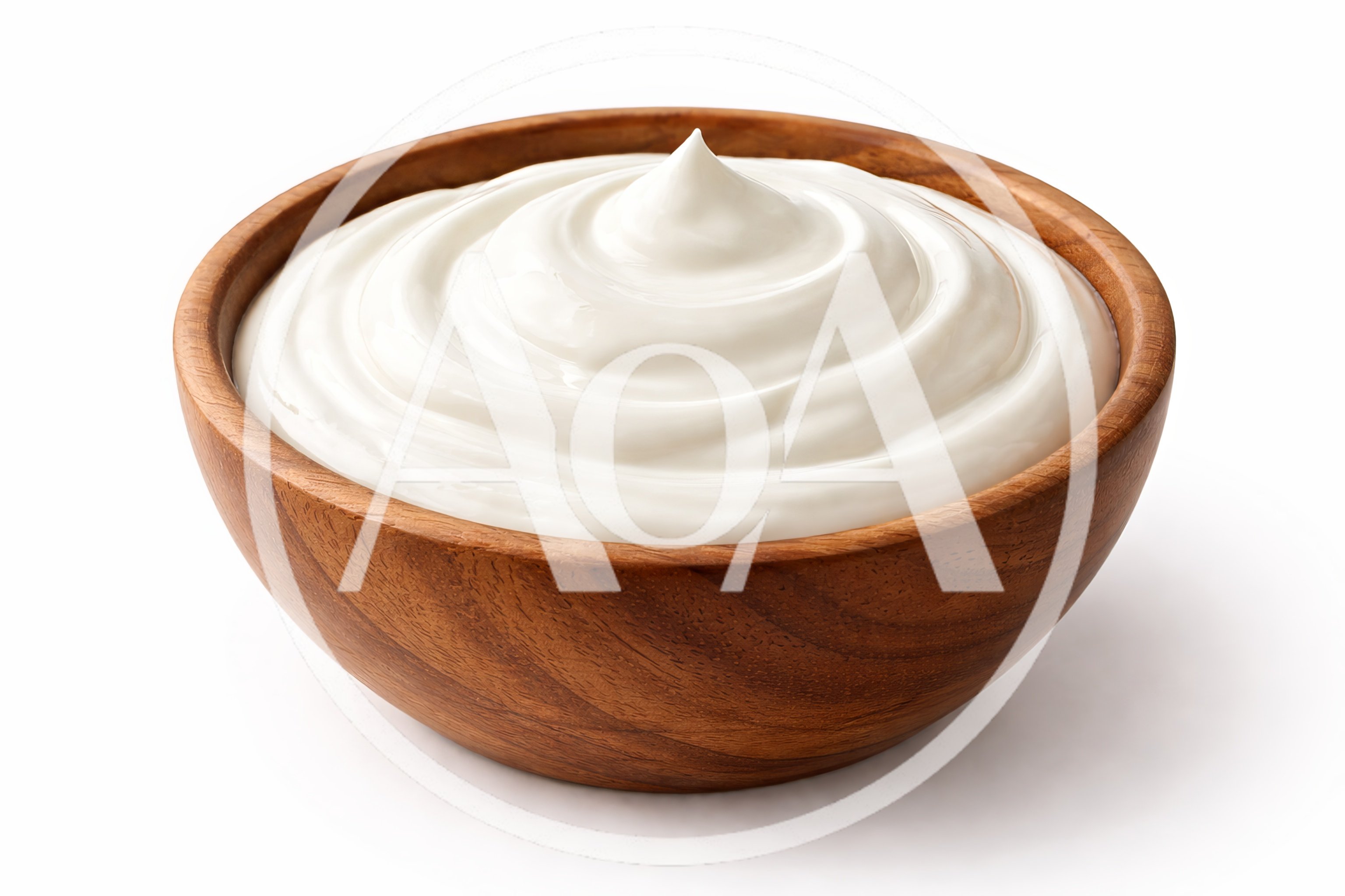Creamy Yogurt In A Wooden Bowl