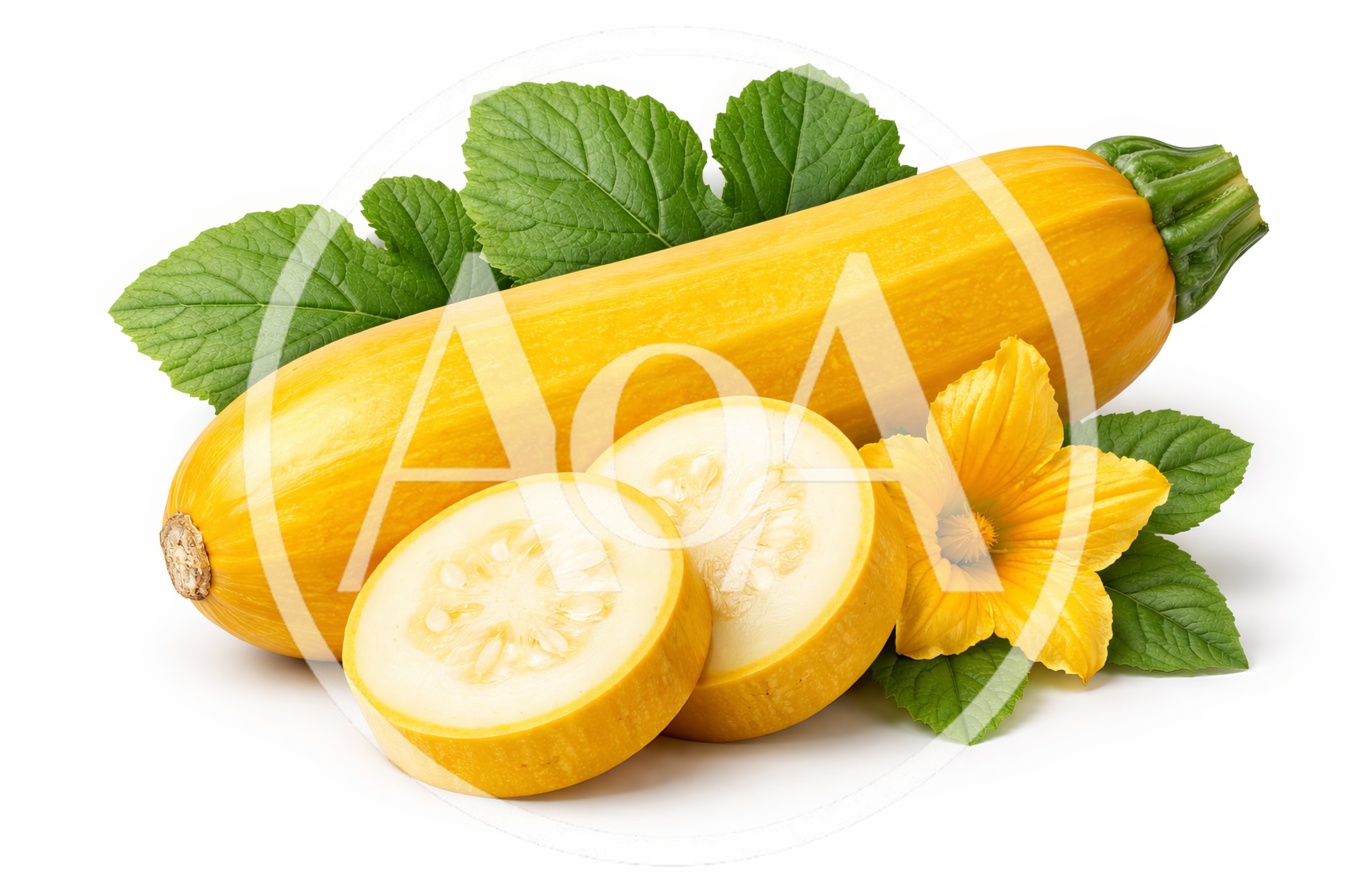 Fresh Yellow Zucchini Squash With Slices And Flower