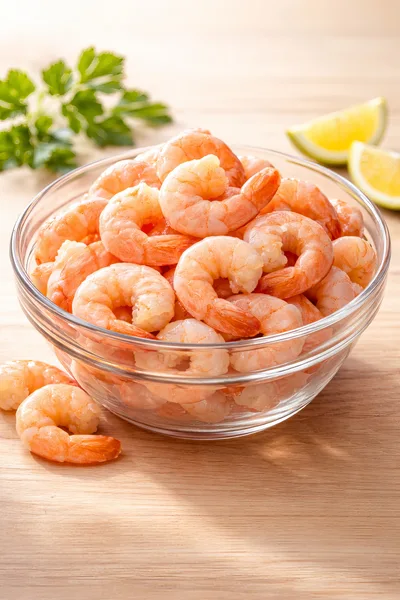 Fresh Cooked Shrimp In A Glass Bowl