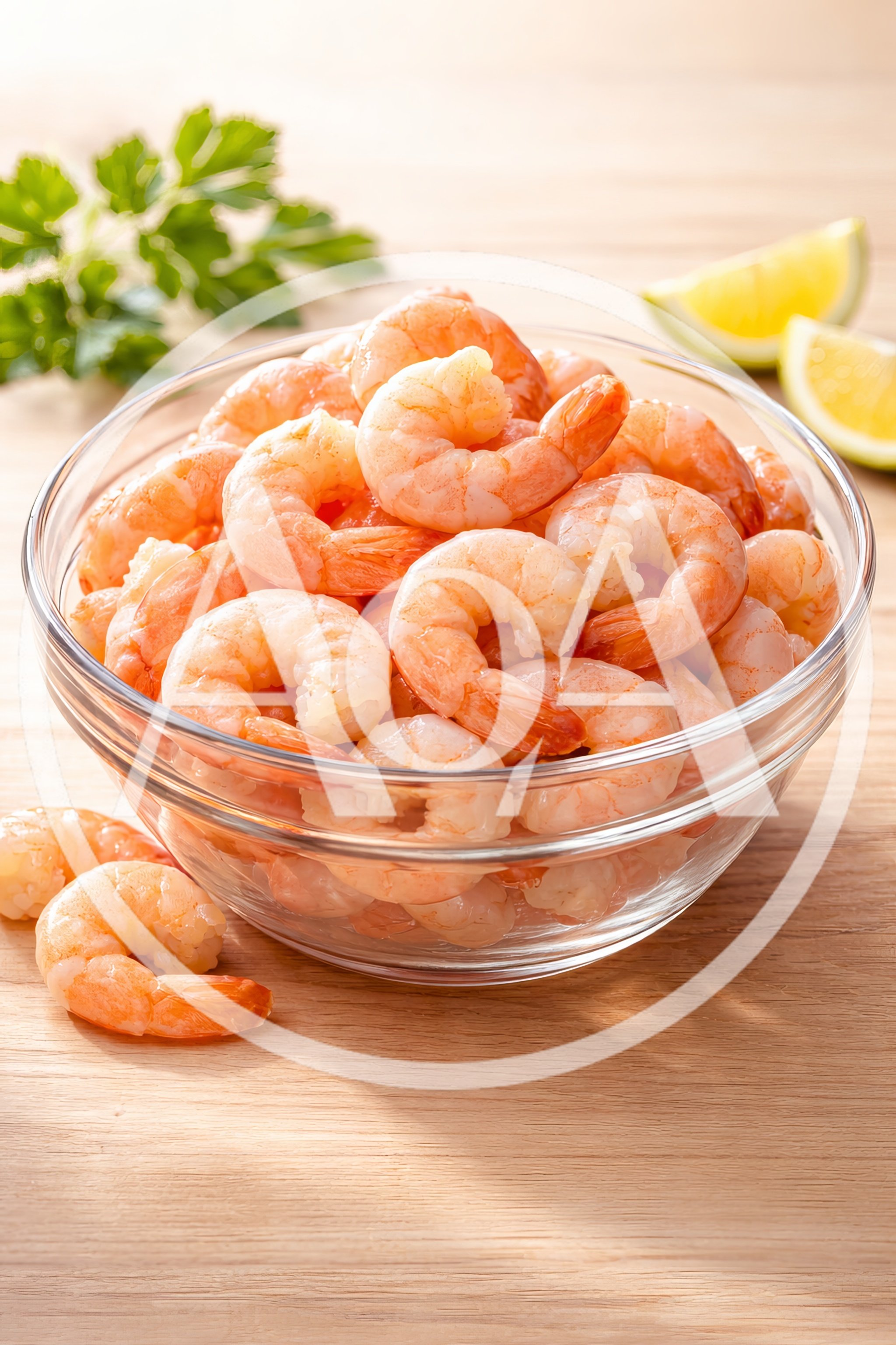 Fresh Cooked Shrimp In A Glass Bowl