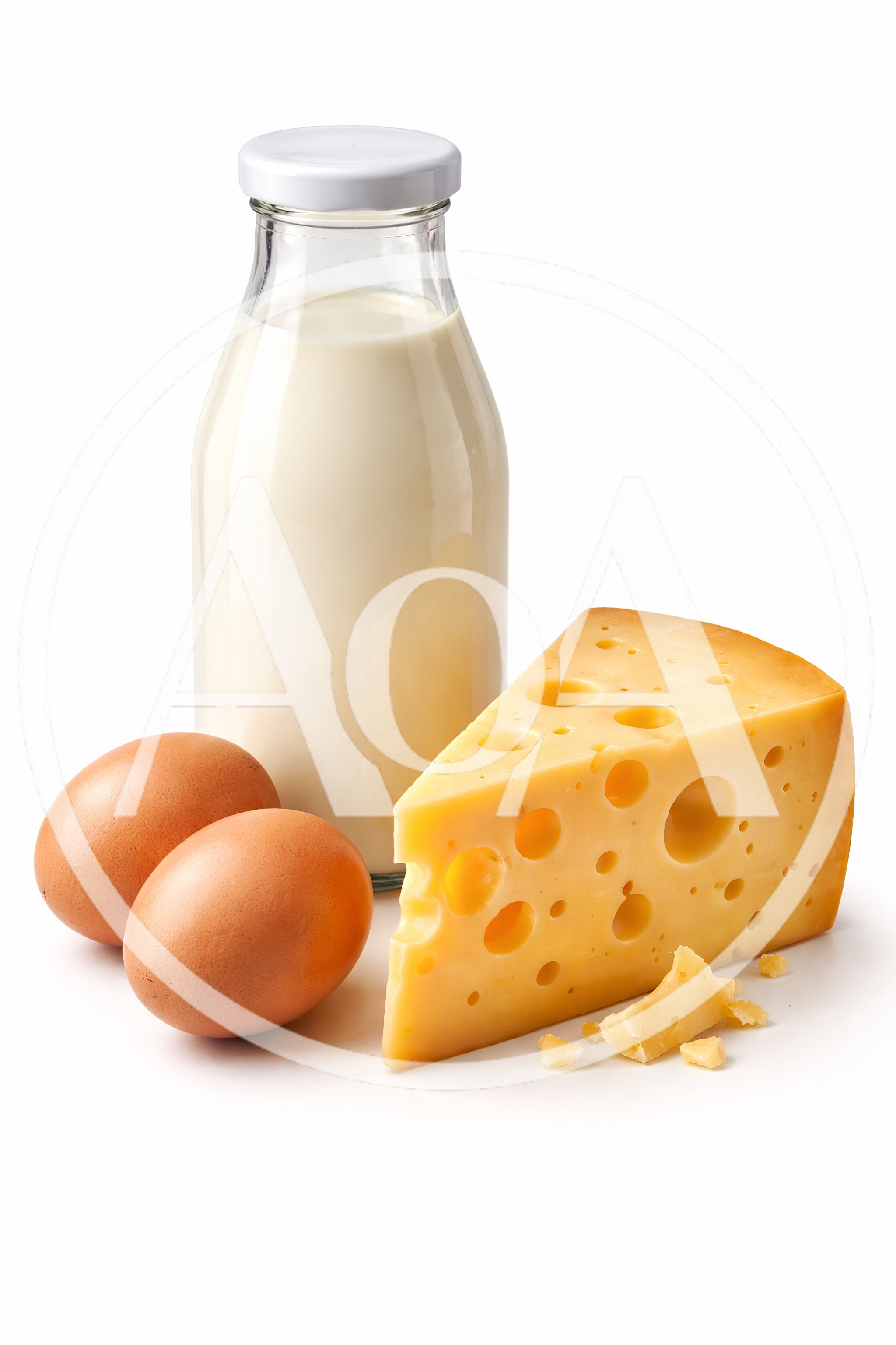 Fresh Dairy Products and Eggs on White Background