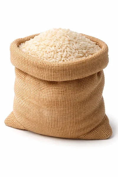 Full Burlap Sack Filled With White Rice