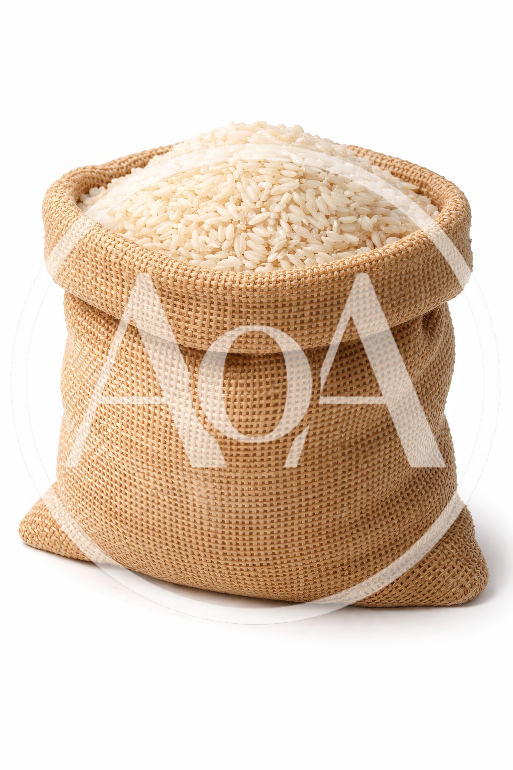Full Burlap Sack Filled With White Rice