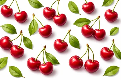 Fresh Red Cherries Pattern on White Background