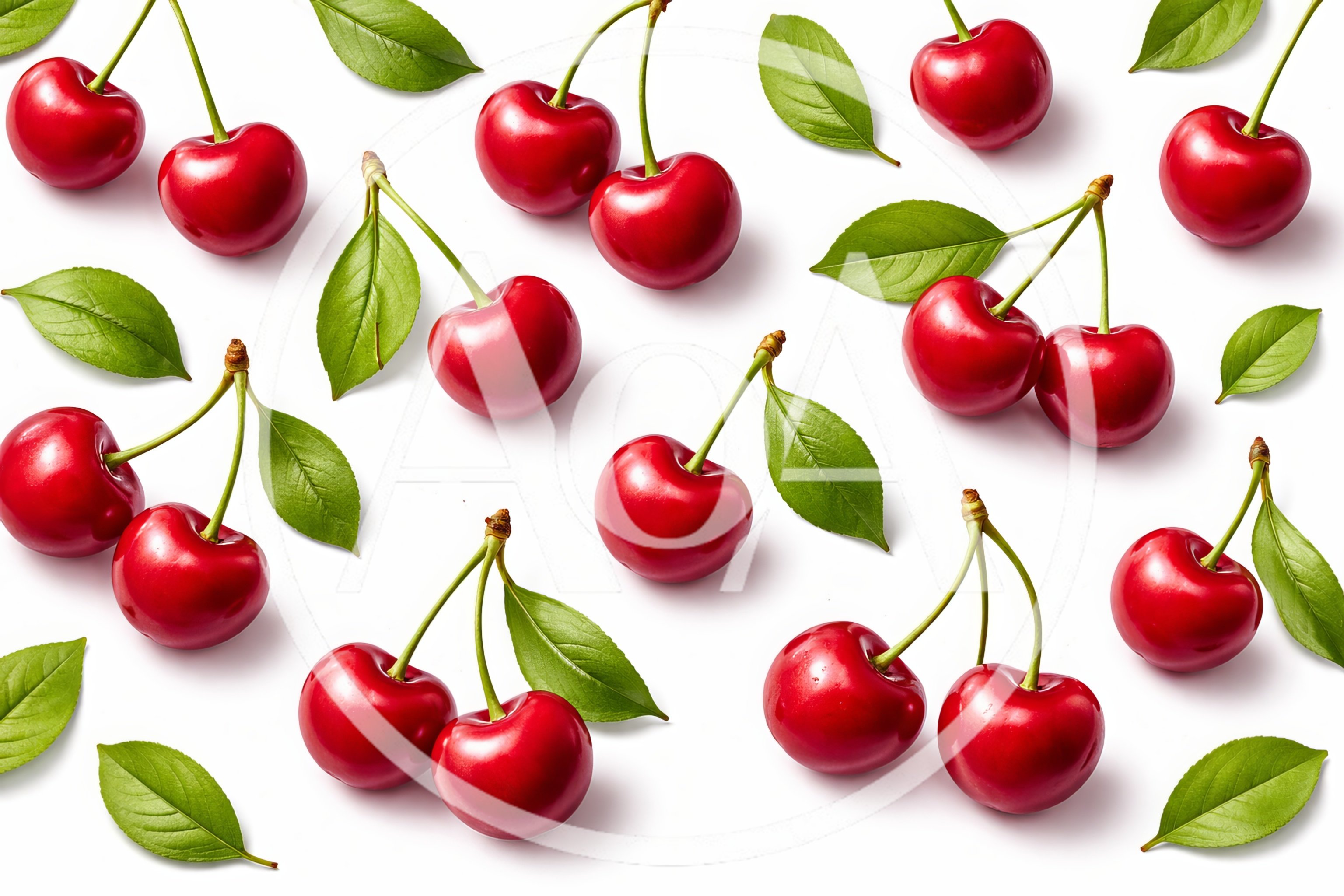 Fresh Red Cherries Pattern on White Background