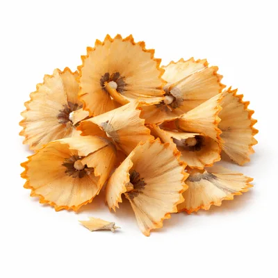Pile Of Wooden Pencil Shavings On White Background