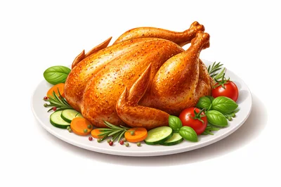 Roasted Whole Chicken With Fresh Vegetables On Plate