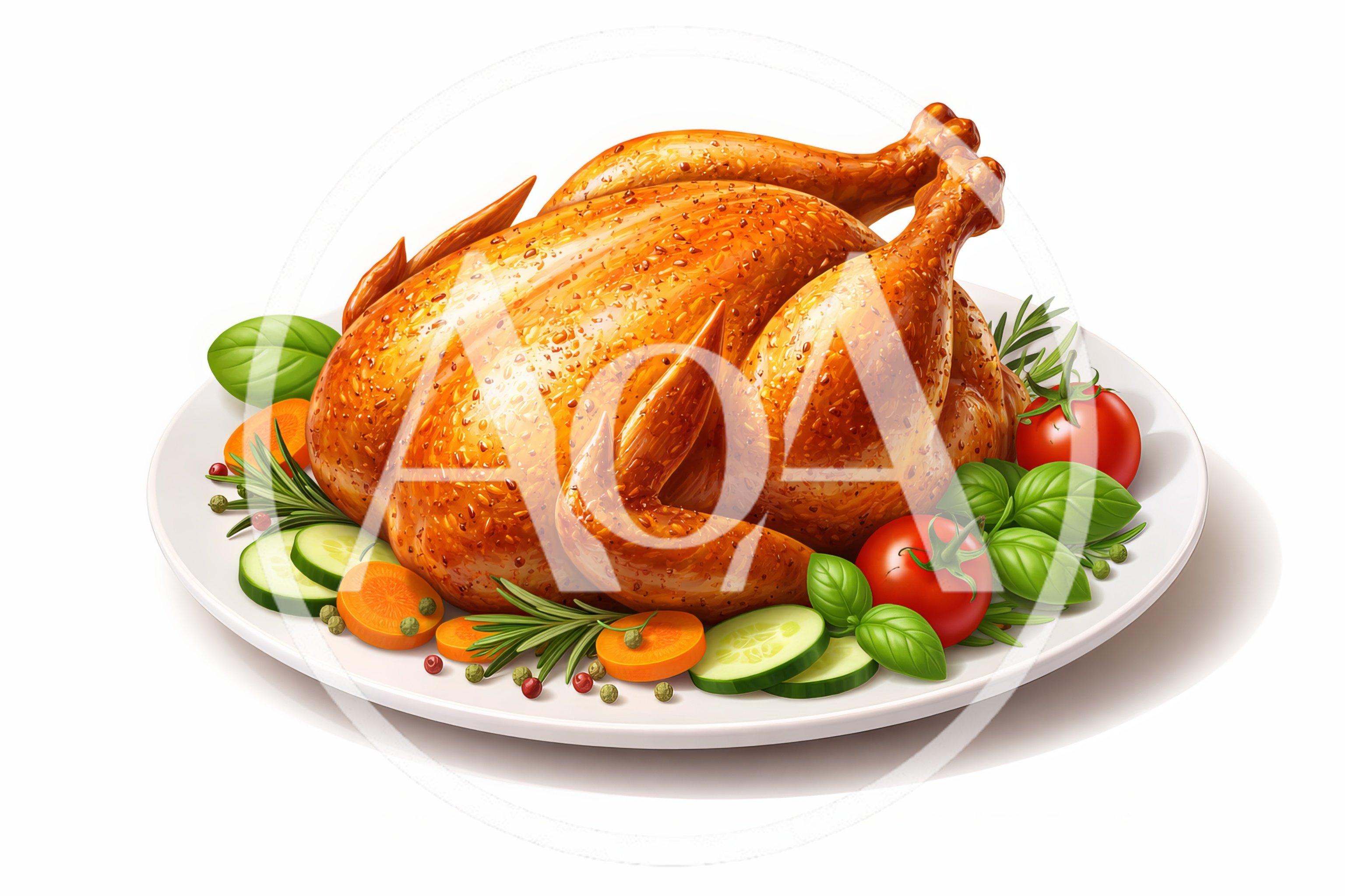 Roasted Whole Chicken With Fresh Vegetables On Plate