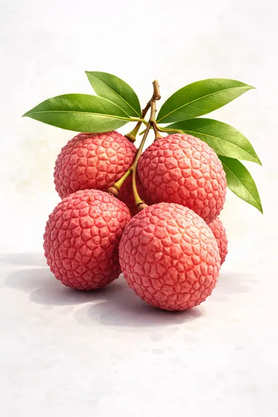Fresh Lychee Fruit Cluster With Green Leaves