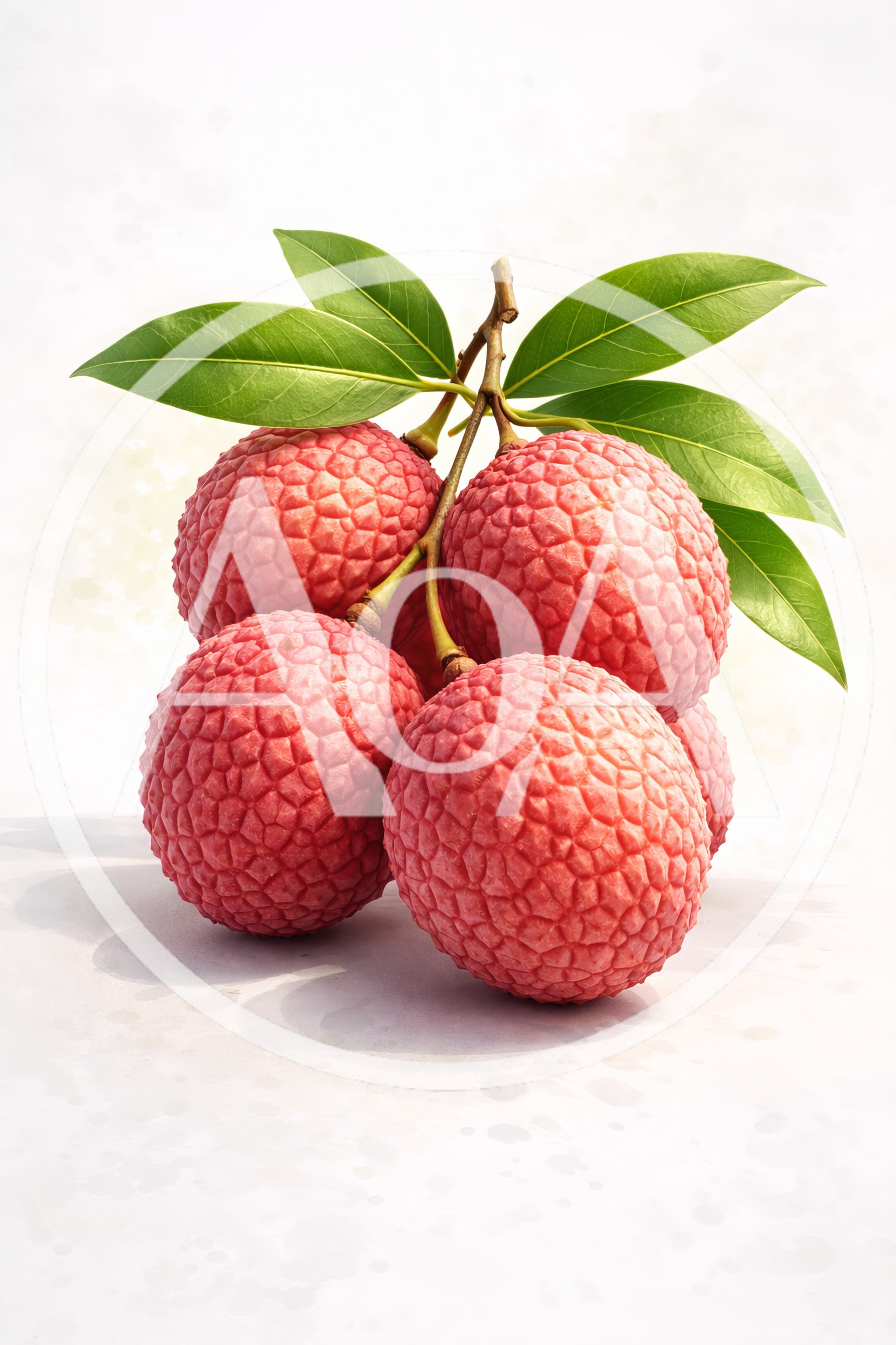 Fresh Lychee Fruit Cluster With Green Leaves