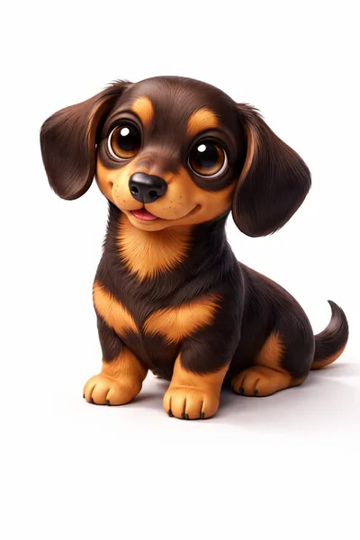 Cute Cartoon Dachshund Puppy Sitting On White Background